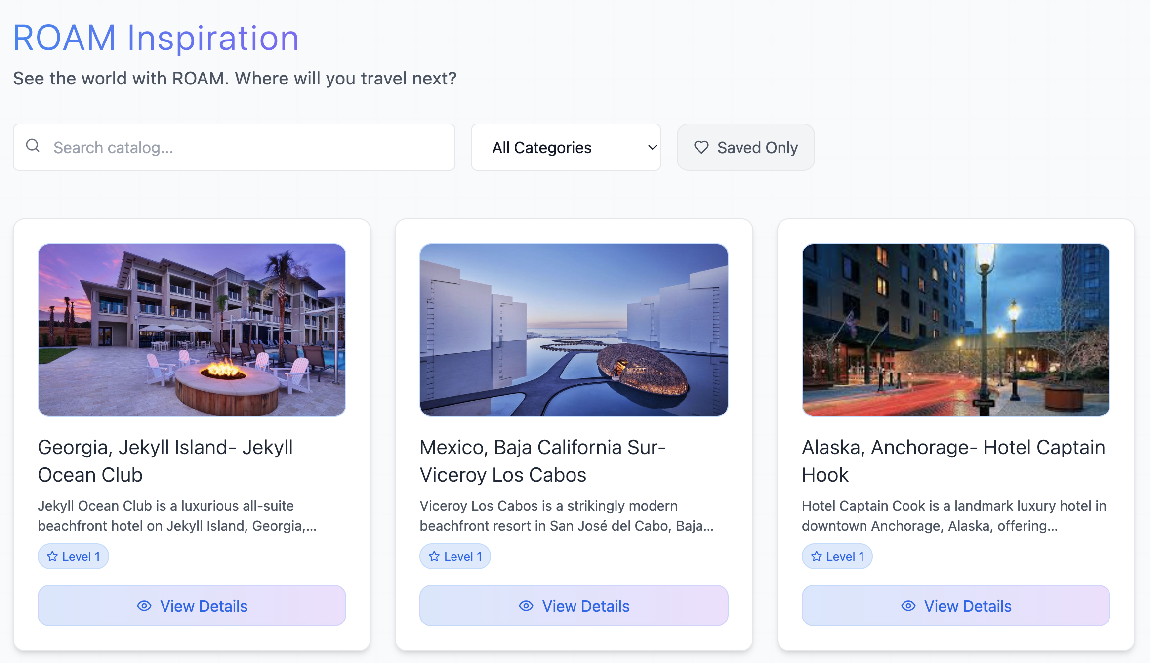 ROAM Inspiration Travel Catalog