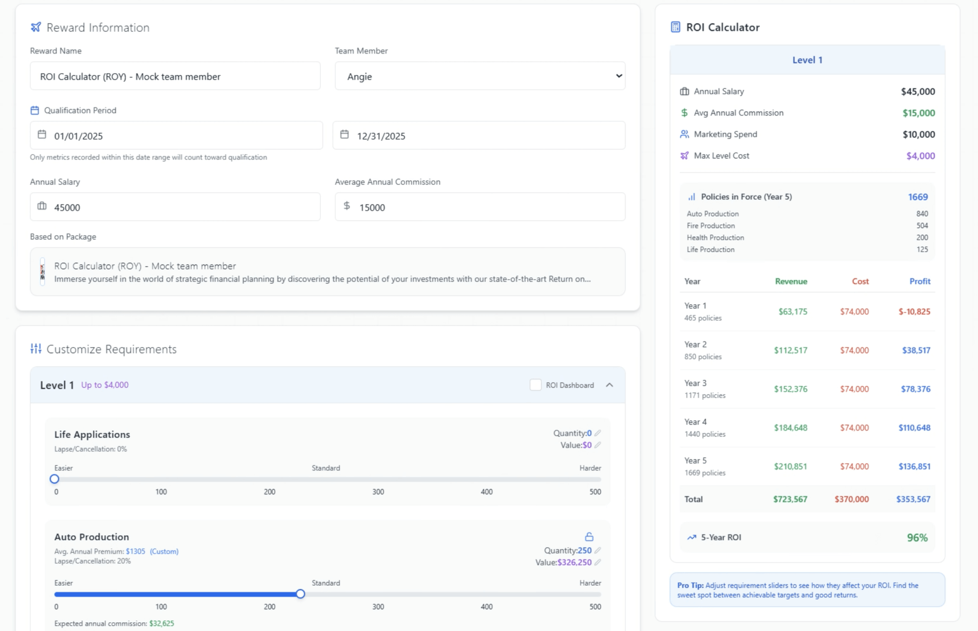 ROAM ROI Calculator Interface